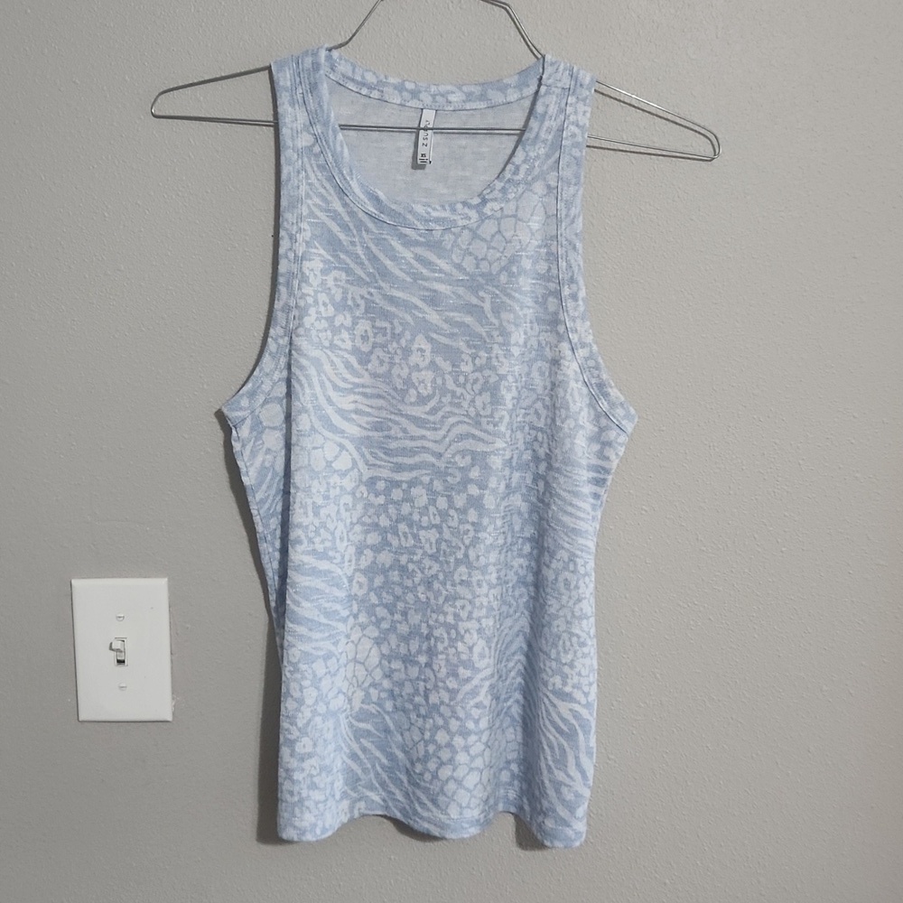 Z SUPPLY LIGHT BLUE KNIT ANIMAL PRINT TANK TOP SIZ XS